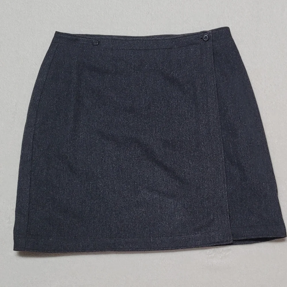 90s Vintage GAP Charcoal Gray Wool Blend Micro Mini Wrap Skirt 6 - Picture 2 of 10